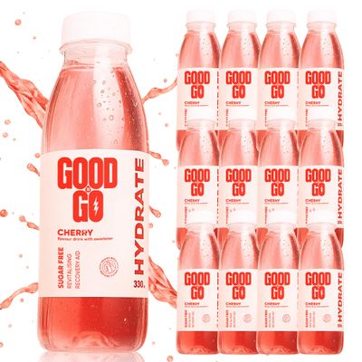 GoodToGo Hydration - Electrolyte Drink with Ginkgo Biloba | 12 x 330ml Cherry Bottles | Sugar-Free, Caffeine-Free, Vegan | Sports Rehydration & Recovery, Hydration Tablet Alternative