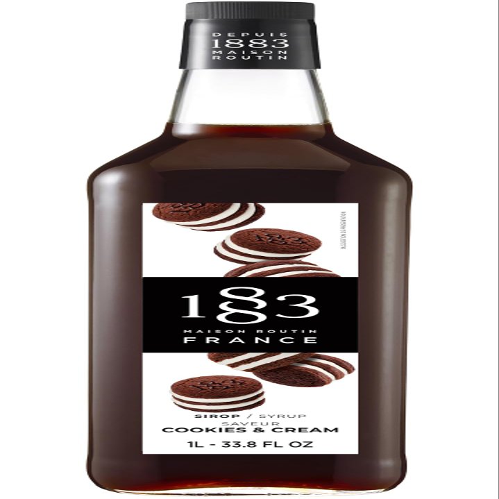1883 Maison Routin Premium Cookies & Cream Syrup Flavoured Coffee Syrup, Desserts, Milkshakes, Cocktails, Vegan-Friendly, Allergen-Free, No Artificial Colours, 1L Glass Bottle