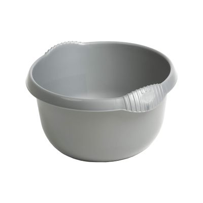 TRG 28cm Plastic Washing Up Bowl Small 5L Round Basin for Dishwashing, Mixing & Cleaning | Strong, Versatile & Easy-Clean Wash Tub for Kitchen & Home Use - (Silver)