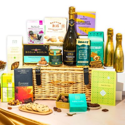 Dairy Free Hamper with Truffles & Hot Chocolate Set, Wicker Sharing Family Hamper, Just Because Gift Hamper for Her by EDEN & CO - Plus 2 Prosecco