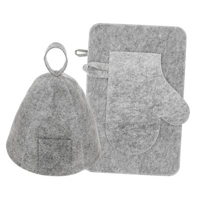 FRCOLOR Felt Sauna Hat and Gloves Set with Cushion for Bath Sauna Use Breathable Grey Cap for Women and Men Protecting Hair in Steam Rooms and Spa Sessions