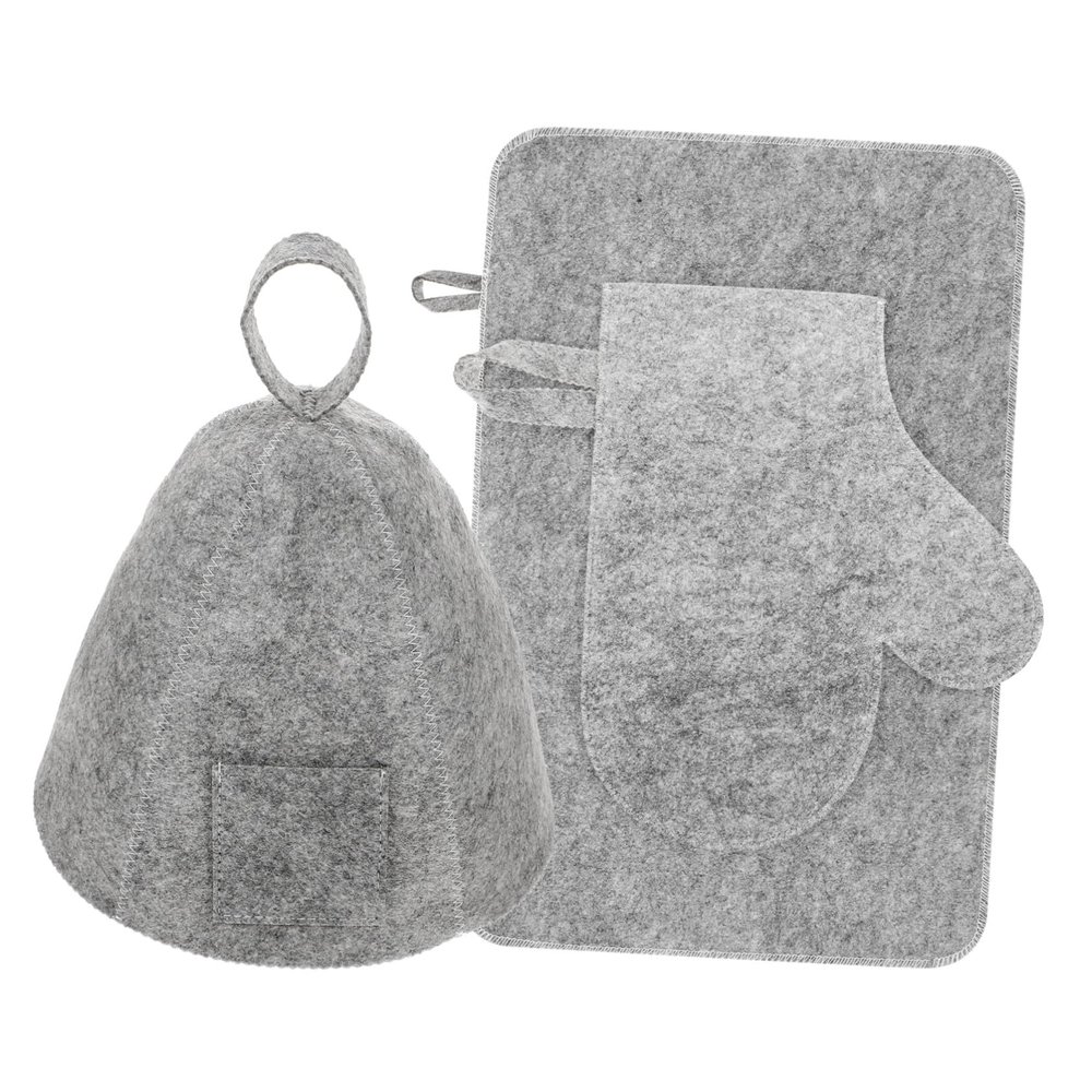 FRCOLOR Felt Sauna Hat and Gloves Set with Cushion for Bath Sauna Use Breathable Grey Cap for Women and Men Protecting Hair in Steam Rooms and Spa Sessions