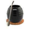 Mate Green Yerba Mate Tea Set - Ceramic Mate Mug Black 400 ml - Stainless Steel Drinking Straw Bombilla 19 cm - Handmade Ceramic Calabash - Mate Tea Ceramic Cup - Cork Pad view 1