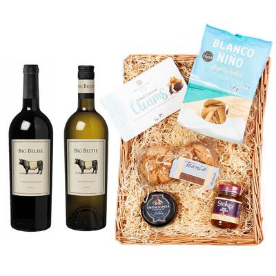 Big Beltie Premium Wine Hamper | Sauvignon Blanc 11% & Cabernet Sauvignon 13.5% | Cheese, Chutney, Biscuits & Chocolates | Luxury Food & Wine Gift Basket
