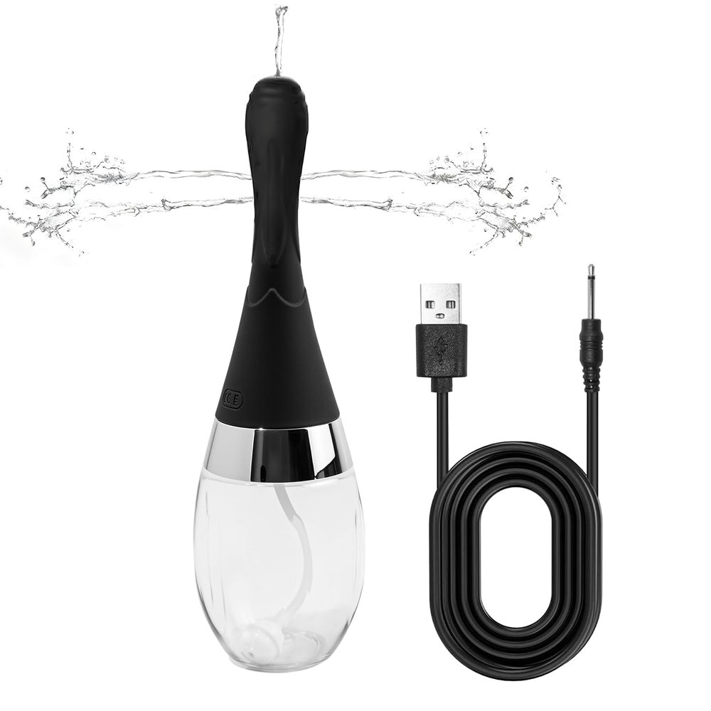 Anal Douche Automatic Enema Bulb, Rechargeable Personal Hygiene Cleaning Kit with 5 Nozzles and 3 Water Pressure Modes, Portable Deep Cleaning Device with Silicone Bottle for Home Bathroom and Travel