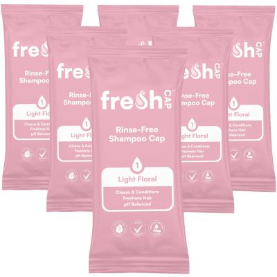 FreshWipes Light Floral Shampoo Cap Pack of 6 - No Rinse for Elderly or Disabled - Cleanses & Conditions For No Shower Access, Camping & Festival Use - Dermatologically Tested