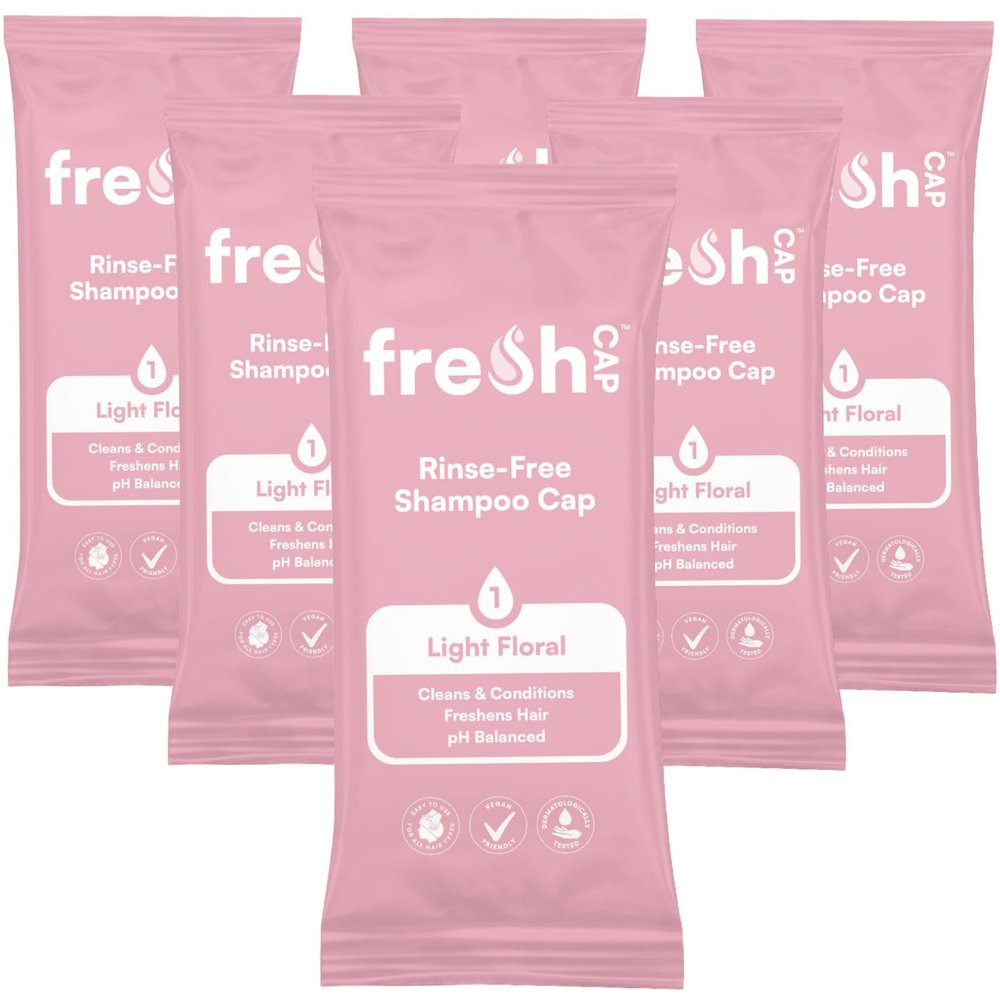 FreshWipes Light Floral Shampoo Cap Pack of 6 - No Rinse for Elderly or Disabled - Cleanses & Conditions For No Shower Access, Camping & Festival Use - Dermatologically Tested