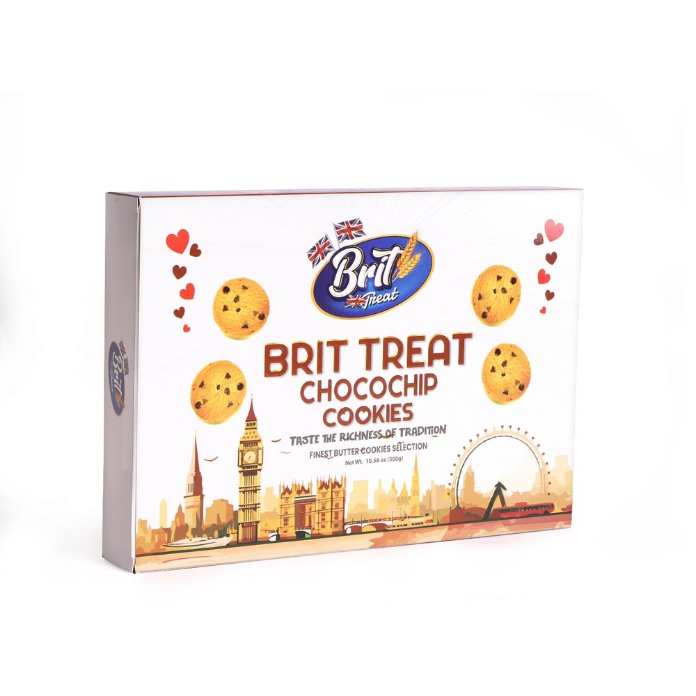 Brit Treat ChocoChip Cookies 300g | Finest Butter Cookie Selection | Rich & Crunchy Chocolate Chip Cookies | Premium Gift Box for Christmas, Holidays & Gifting -Your every day Snack (Pack of 12)