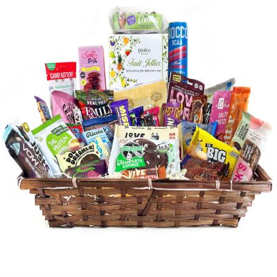GuiltFree Vegan Hamper XXL 39 Plant-Based Treats in Eco-Friendly Bamboo Basket | Luxury Vegan Gift Box | Sweet & Savoury Snacks | Ideal for Birthdays, Christmas & Special Occasions