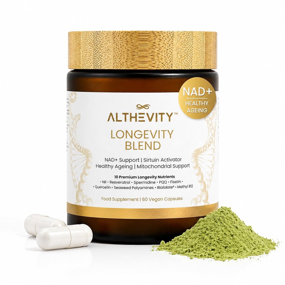 NAD+ Longevity Supplement 14 in 1 Daily Healthy Ageing Formula with NR, Trans-Resveratrol & Quercetin 2 Patented Ingredients Cellular Energy Support 60 Vegan Capsules