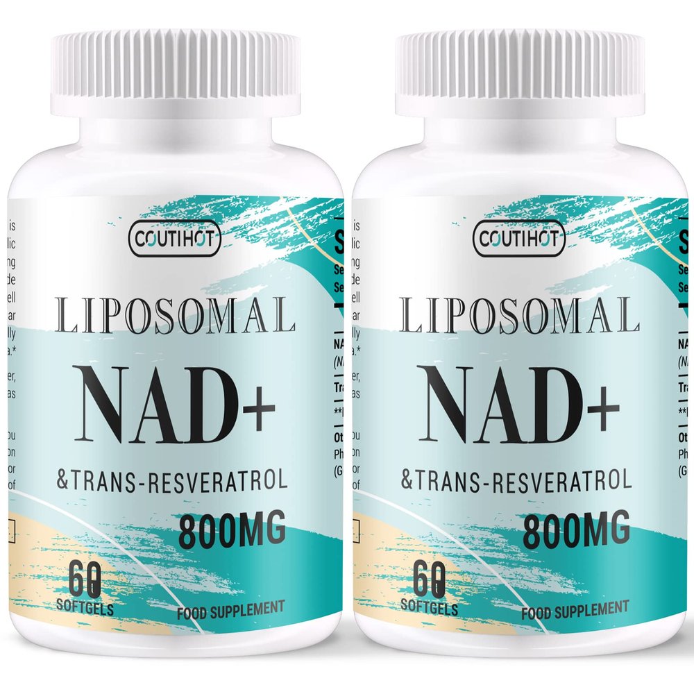 COUTIHOT Liposomal NAD+ & Trans-Resveratrol 800mg 60 Softgels | High Strength 2-in-1 Formula with NAD+ 500mg & Resveratrol 300mg | Non-GMO (60 Count (Pack of 2))