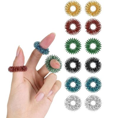 12 PCS Acupressure Rings,Portable Sensory Fidget Rings for Kids Finger Massager,Spiky Massage Acupuncture Ring Adults Children'S Rolling Anti Stress Anxiety Hand Toys Relief Pressure Bracelet Reducer