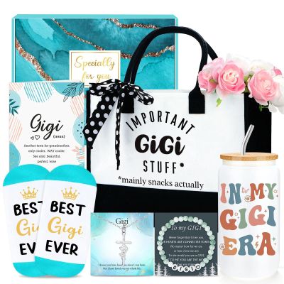 Gigi Gifts for Grandma Gigi Birthday Gifts from Grandkids Cool Grandma Gift Set for Christmas, Happy Birthday Gift Ideas for Women from Grandson, Granddaughter, Grandkids with Tote Bag, 16oz Cup