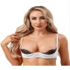 Aislor Women's Sexy Eyelash Lace Trim 1/4 Cup Push Up Bra See Through Balconette Underwire Unlined White 4XL view 1