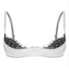 Aislor Women's Sexy Eyelash Lace Trim 1/4 Cup Push Up Bra See Through Balconette Underwire Unlined White 4XL view 3