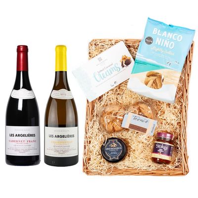 Les Argelires Premium Wine Hamper | Cabernet Franc 13.5% & Oak Aged Chardonnay 13.5% | Cheese, Chutney, Biscuits & Chocolates | Luxury Food & Wine Gift Basket