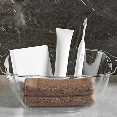 Sxhlseller Transparent Plastic Wash Basin Multifunctional for Face & Laundry, Ergonomic Handles for Home & Dormitory (S)