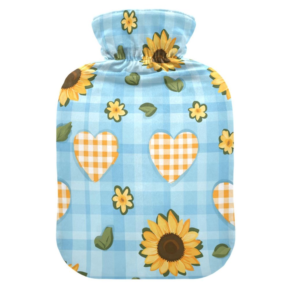 Summer Sunflower Fresh Green Aesthetic hot-Water Bottle with Soft Cover, 2L hotwater Bag for Tummy Warmer, Tummy Warmer, Bolsa Caliente para Dolores musculares