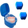 ACESOME 3Pcs Portable Retainer Case, Denture Box, 9.5X 9.5 x 6cm, False Teeth Container with Flushable Basket, PP Denture Bath Box, Retainer Box Storage for Home & Travel (Dark Blue) view 1