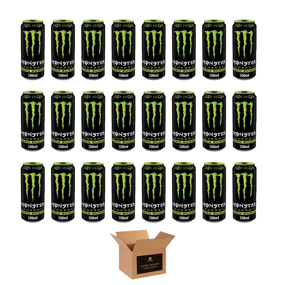 Monster Energy Drink Flavours | Juiced, Zero Sugar, Ultra, Monarch, Fiesta Mango, Strawberry Dreams, VR46, Punch | High Caffeine Sports Energy Drink (Energy Green - ZeroSugar - 500ml x 24Pack)