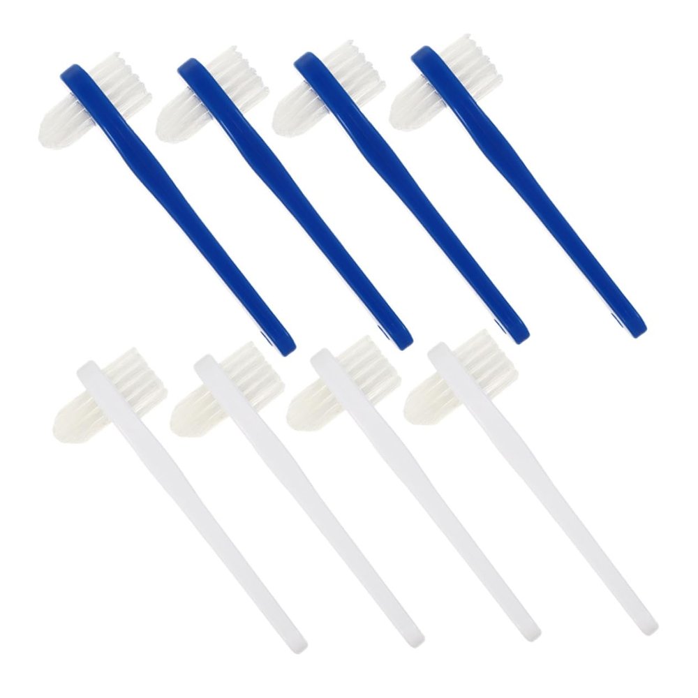 BIUDECO 8Pcs Dual-Head Denture Toothbrush with Anti-Slip Ergonomic Handle for Deep Cleaning Dentures and Retainers Soft Bristles Gentle Gums Portable Travel-Friendly Oral Care Brushes