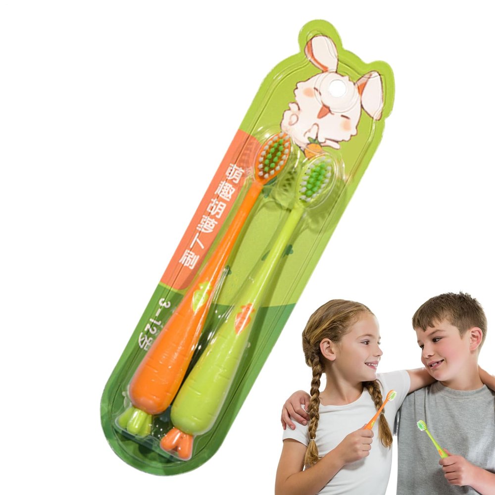 Lueear Childrens Toothbrush, Carrot-Shaped Cute Toothbrushes, Soft Bristle Care Teeth Gum Cleaning for Brushing Ages 3+ Toddler Babies Boys Girls Household Travel Shower Bathroom