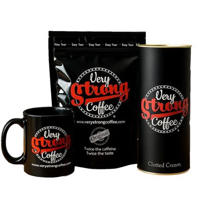Very Strong Coffee Gift Pack including 250g Very Strong Coffee, Clotted Cream Shortbread and VSC Mug
