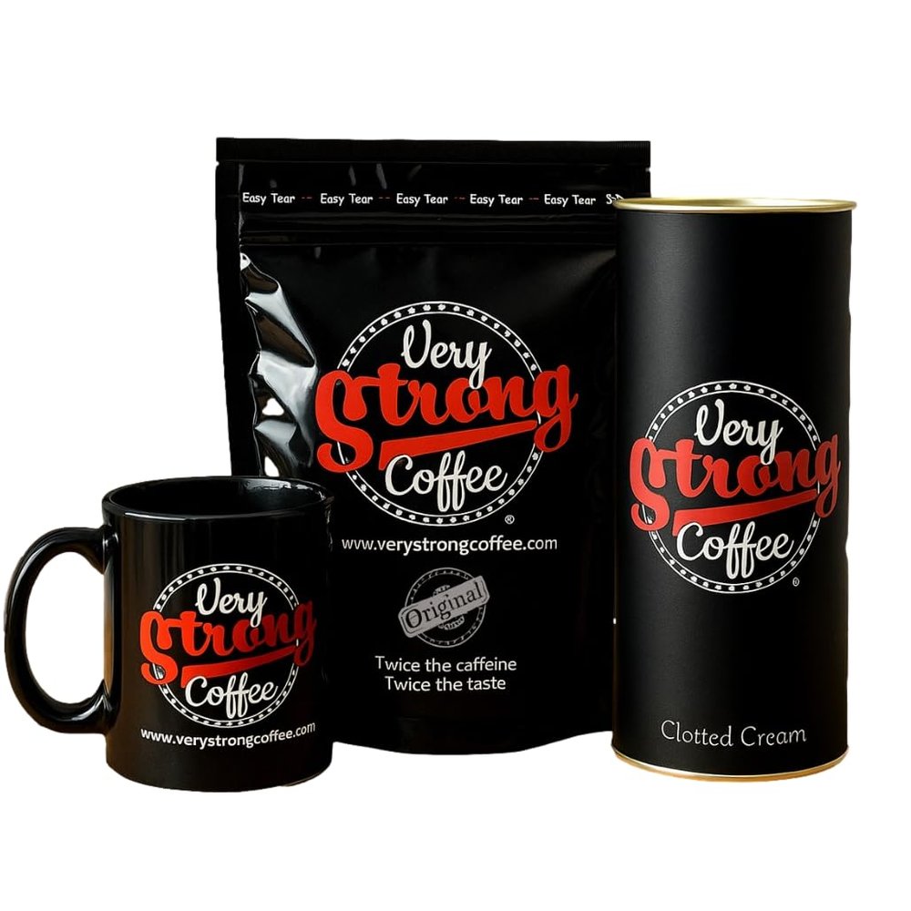 Very Strong Coffee Gift Pack including 250g Very Strong Coffee, Clotted Cream Shortbread and VSC Mug