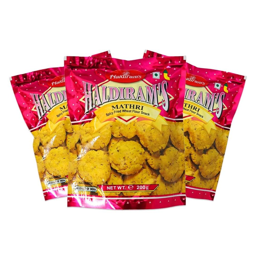 Haldiram'S Mathri 200g Crunchy Traditional Indian Snack Perfect for Tea Time Mouth Watering Spiced Savory Biscuits Lightly Salted Snack Pack of 3