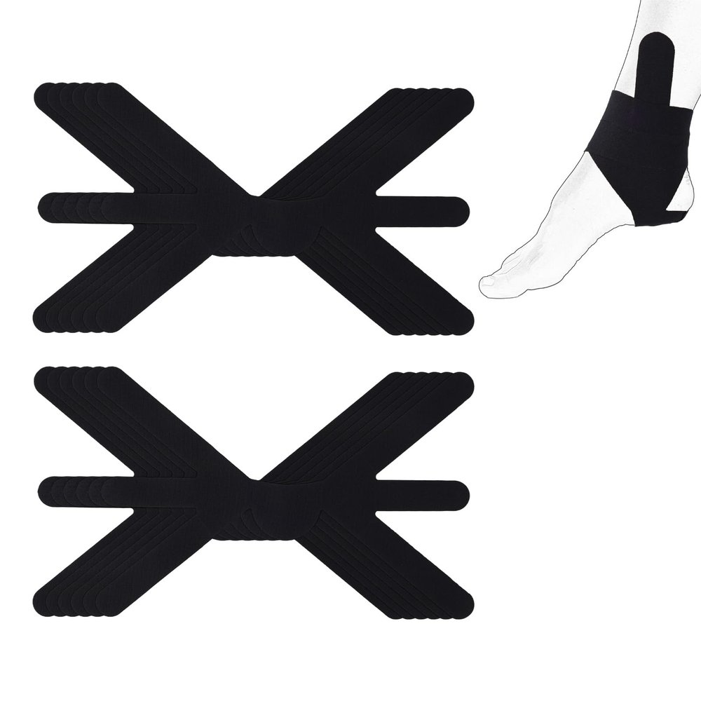 12 Pcs Precut Ankle Sports Tape,Waterproof Kinesiology Wrap Kinetic Tape Elastic Athletic Sports Strips for Ankle Support Sprain Prevention & Ligament Stability Running Accessories (Black)