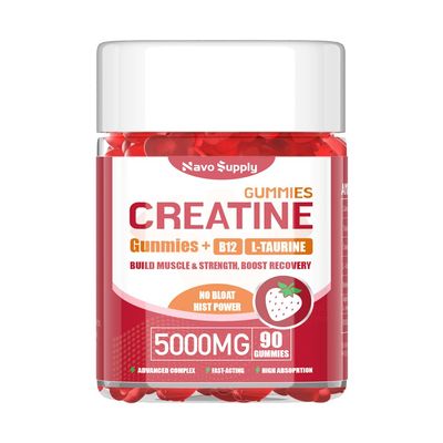 NavoSupply Creatine Monohydrate 5000mg Gummies - Sugar Free Muscle Support Supplement with Electrolytes & Vitamin D3 | Strawberry Flavour Chewable Creatine for Athletes & Fitness