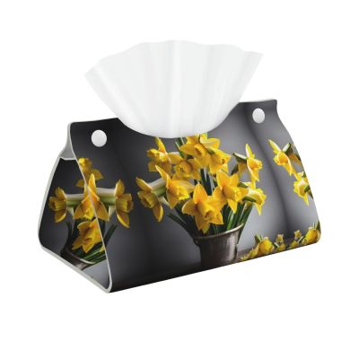 Bouquet of Daffodils Print Long PVC Leather Tissue Box Cover, Decorative Container for Home/Office/Car