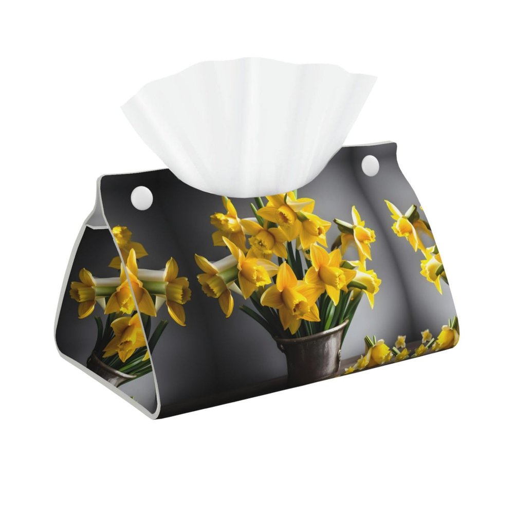 Bouquet of Daffodils Print Long PVC Leather Tissue Box Cover, Decorative Container for Home/Office/Car