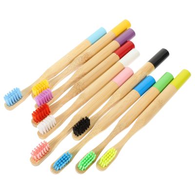 TOGEVAL 10pcs Boy Girl's Toothbrush Bamboo Soft Bristles for Boys and Girls Camping Travel Portable Use