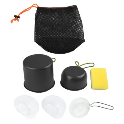 Portable Cookware Set for Campers Lightweight NonStick Pots and Pans for Easy Carry (Green handle)
