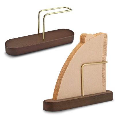 Bagentry 2 Pieces Cone Coffee Filter Holder, Walnut and Brass Coffee Filter Dispenser Stand, Pour Over Paper Holder Storage Organizer for Cafes Bars Offices Homes Kitchens Restaurants Tables