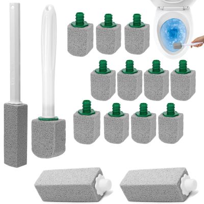 16 Pcs Pumice Stone for Toilet, 2 Handle with 2 Long Heads and 12 Short Heads, Toilet Pumice Cleaning Stones, Cleaning Stone Replaceable for Toilet, Pool, Bathroom, Limescale Remover