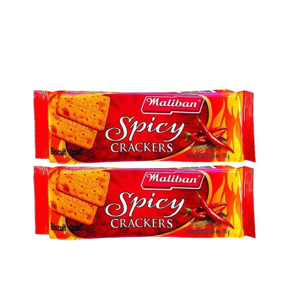 Maliban Spicy Cream Crackers 170G Delicious and Crunchy Tea Time Snack Product of Srilanka Pack of 2