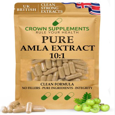Pure Amla Extract 10:1 Capsules | Clean Supplements UK | Indian Gooseberry | Digestion Grey Hair Colour Vitamin C Beauty Care | Crown Supplements (270 Capsules)