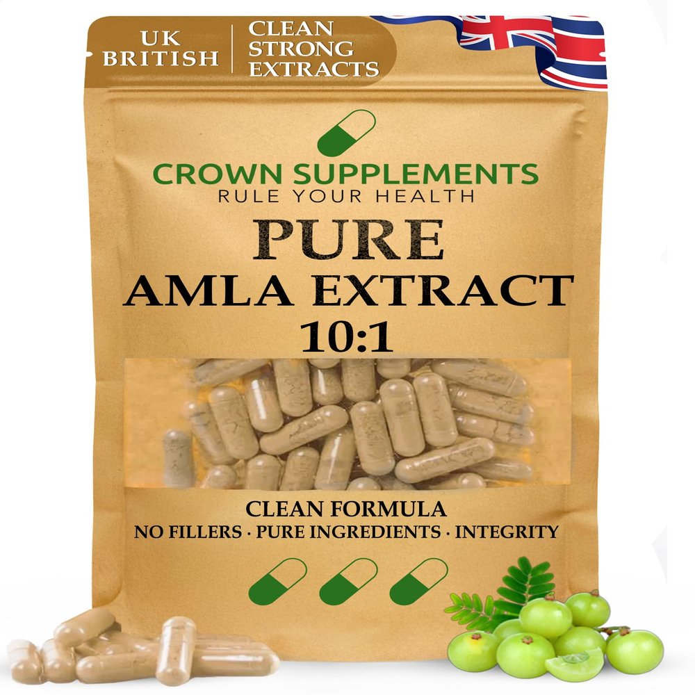 Pure Amla Extract 10:1 Capsules | Clean Supplements UK | Indian Gooseberry | Digestion Grey Hair Colour Vitamin C Beauty Care | Crown Supplements (270 Capsules)