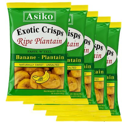 Africa Select Asiko Exotic 12 Ripe Plantain Crisps NATURALLY SWEET UNSALTED 75g | Vegan | Gluten-Free | Authentic African Snack