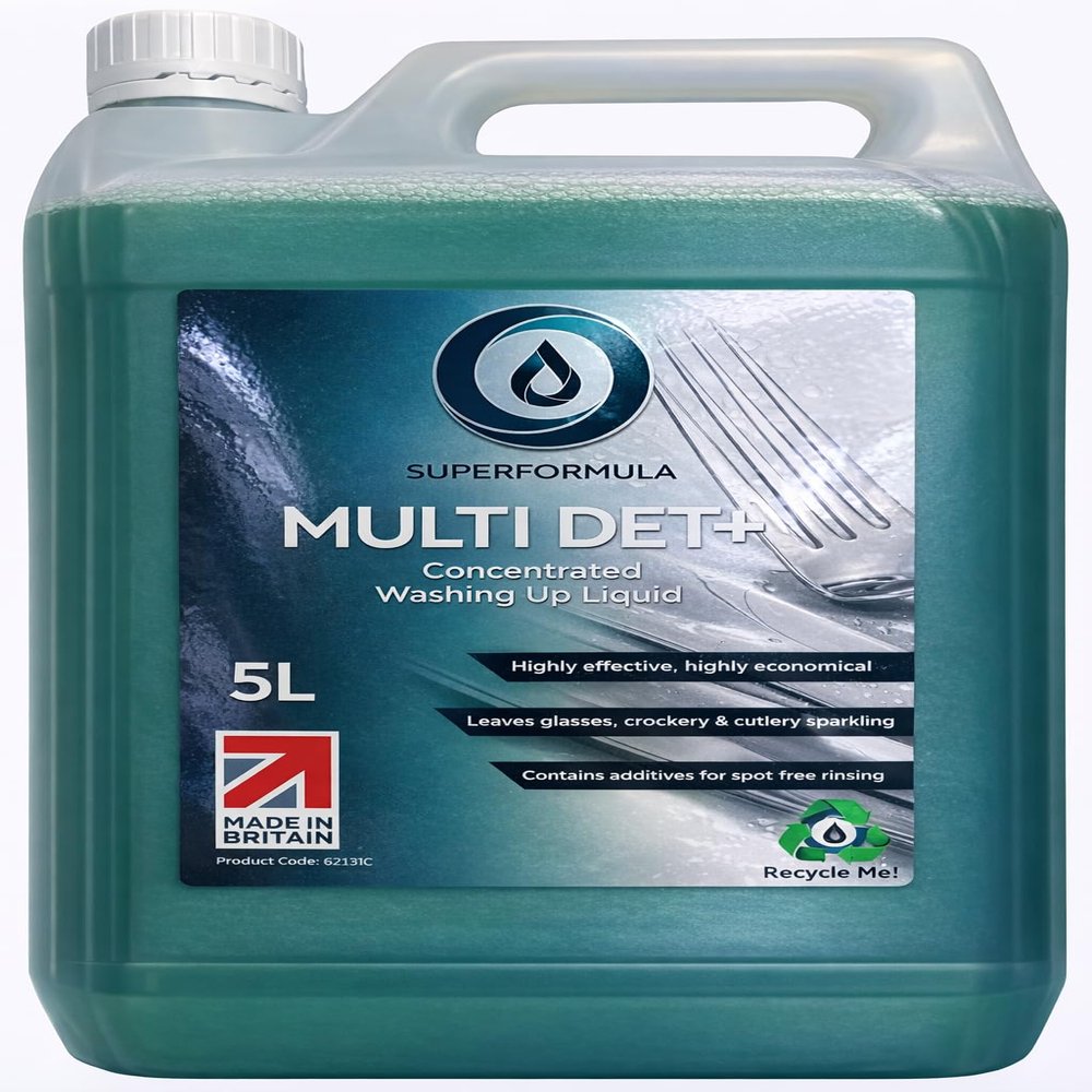 Anglian Multi Det+ Washing Up Liquid 5L Professional Strength Dishwashing Liquid for Kitchens & Catering