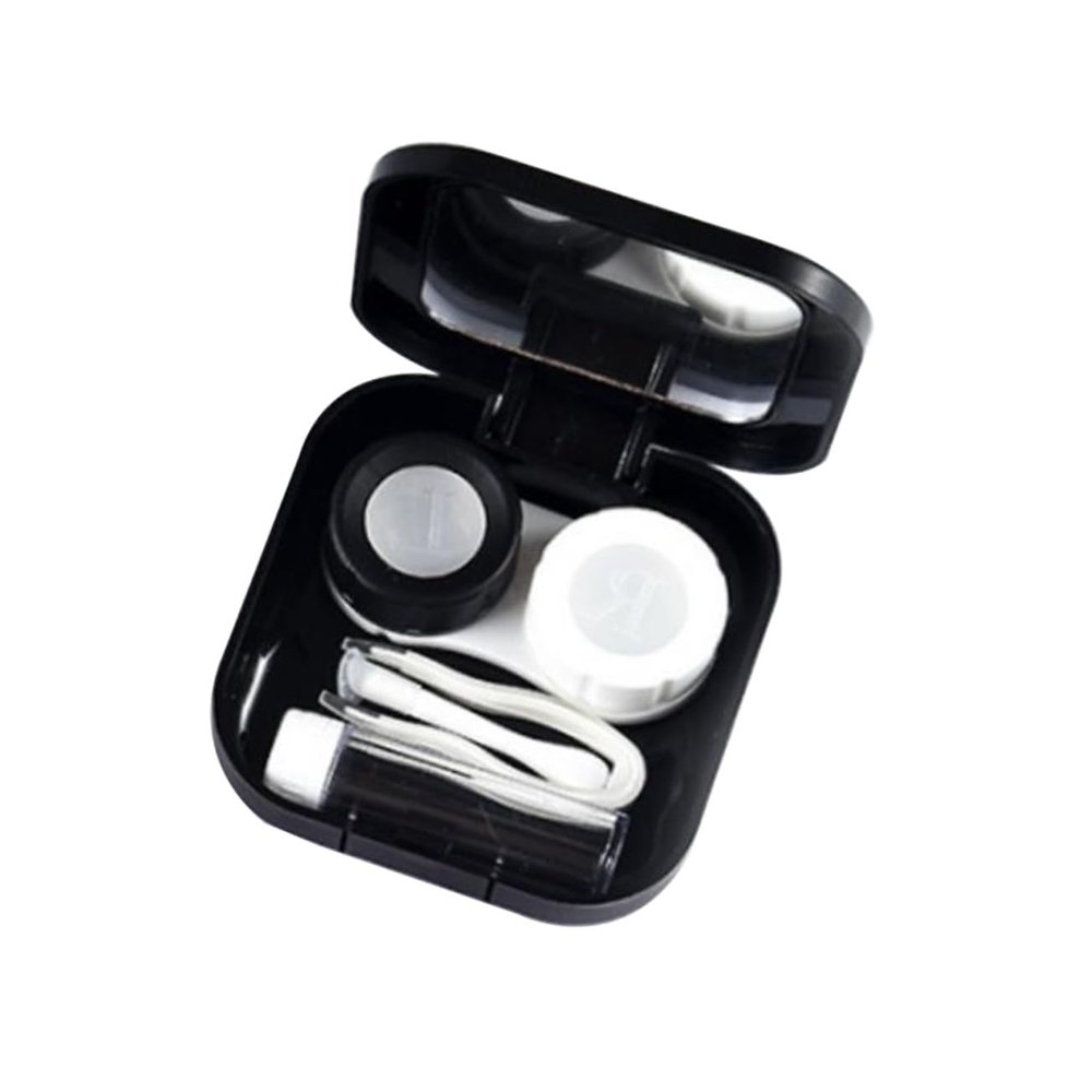 ELAYARD Contact Lens Case Mini Travel Lens Container for Women Black Simple Design for Carrying