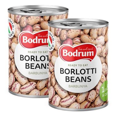 BOD-rum's Borlotti Beans 400G Ready to Eat Dried Natural Vegan High Fibre High Protein Product of Turkey Origin Pack of 2