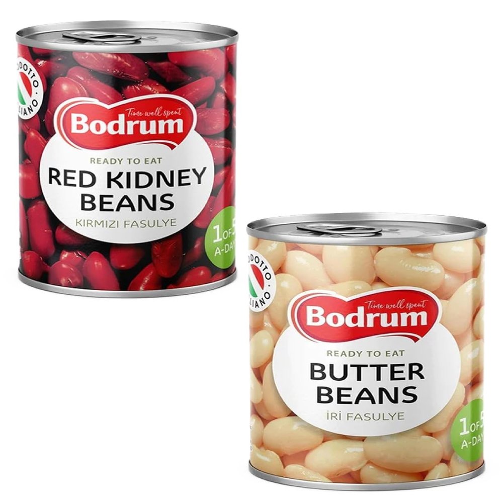 BOD-rum's Red Kidney and Butter Beans 400G Ready to Eat Dried Vegan GMO Free Dark Red High Fibre High Protein Product of Turkey Origin Combo Pack