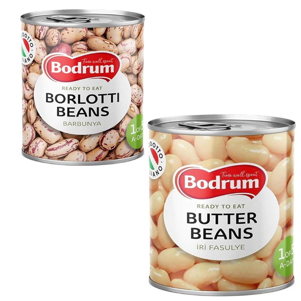 BOD-rum's Butter and Borlotti Beans 400G Ready to Eat Dried Natural Vegan High Fibre High Protein Product of Turkey Origin Combo Pack