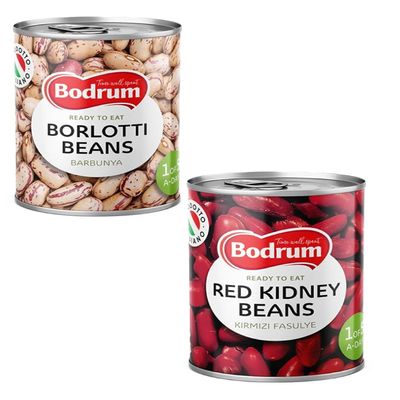 BOD-rum's Borlotti and Red Kidney Beans 400G Ready to Eat Dried Natural Vegan High Fibre High Protein Product of Turkey Origin Combo Pack