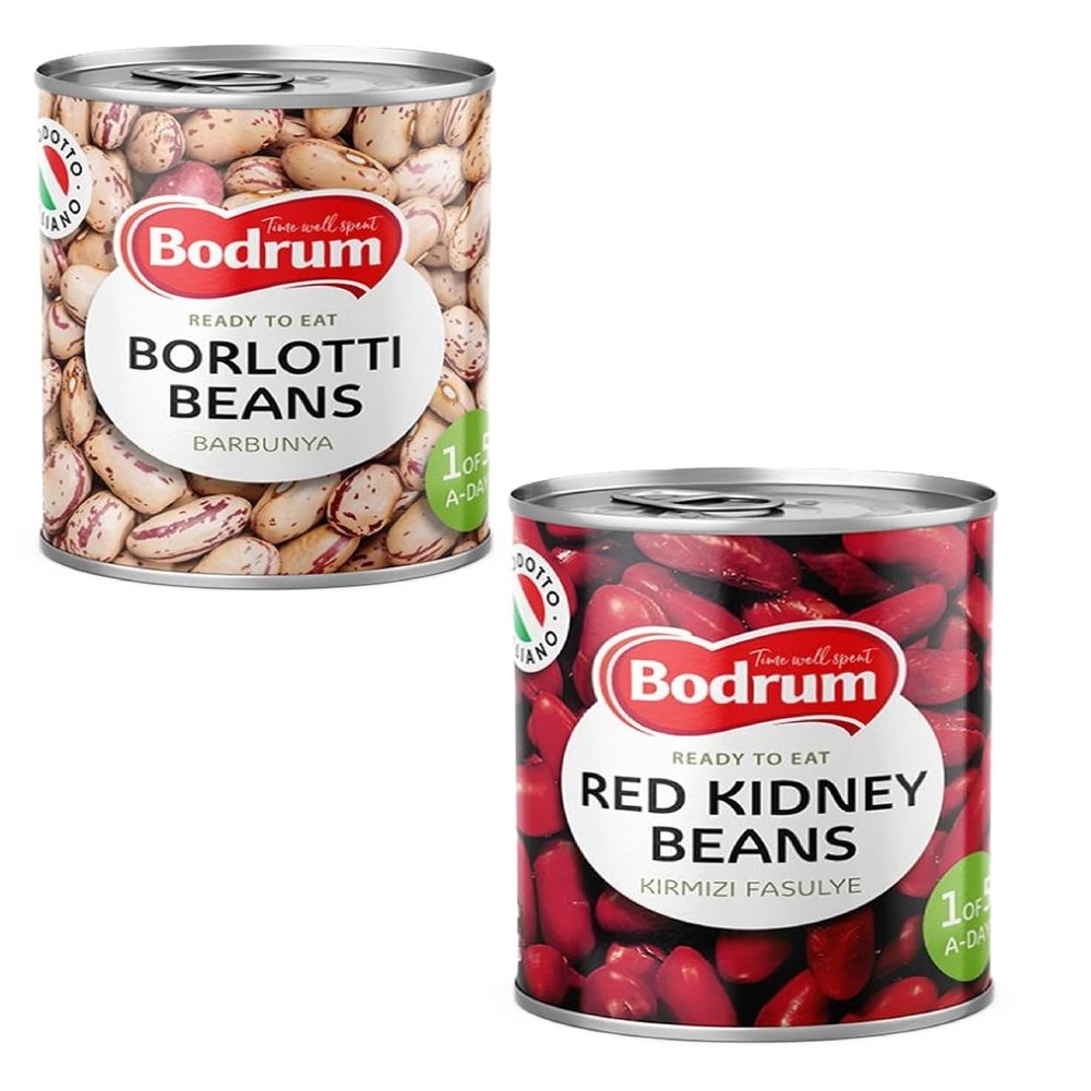 BOD-rum's Borlotti and Red Kidney Beans 400G Ready to Eat Dried Natural Vegan High Fibre High Protein Product of Turkey Origin Combo Pack