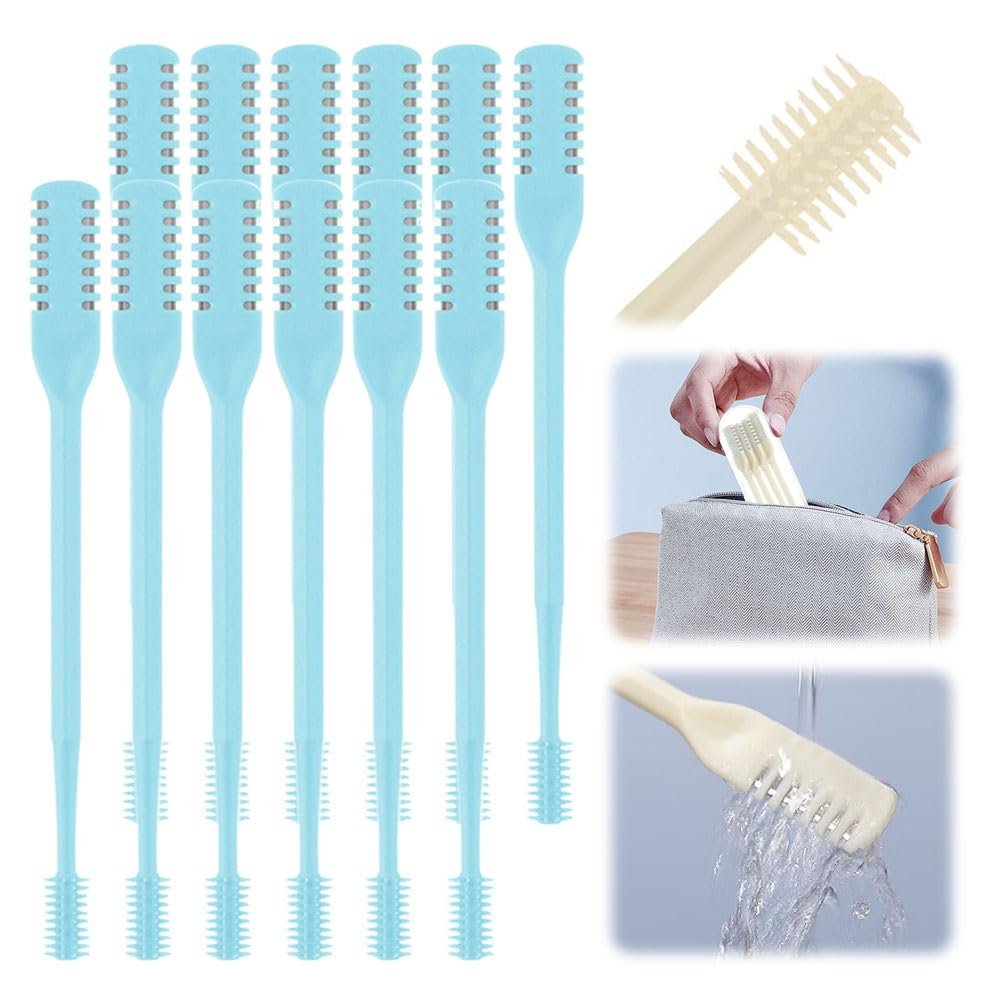 360 Rotating Double-Sided Nose Hair Trimmer with Stainless Steel Blade and Ear Spoon Design, Suitable for Both Men and Women(Blue,12 PCS)