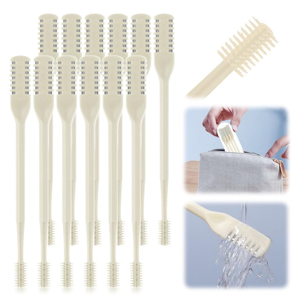 360 Rotating Double-Sided Nose Hair Trimmer with Stainless Steel Blade and Ear Spoon Design, Suitable for Both Men and Women(Beige,12 PCS)